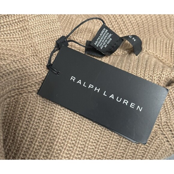 Ralph Lauren Black Label NWT Ribbed Sweater 100% Cashmere & Lamb Leather Tan M - Picture 4 of 7